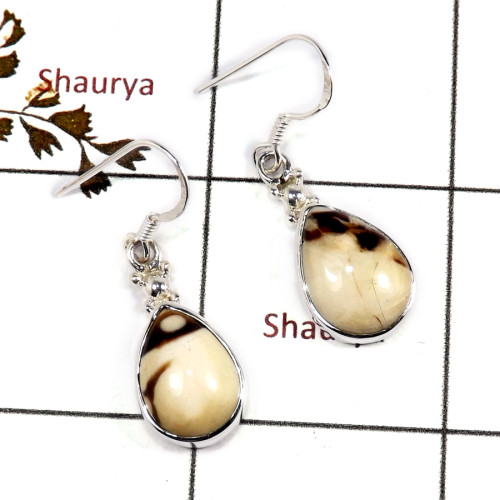Peanut Wood Cab H - SPE873-Gorgeous Peanut Wood Gemstone Earrings 925 Sterling Silve