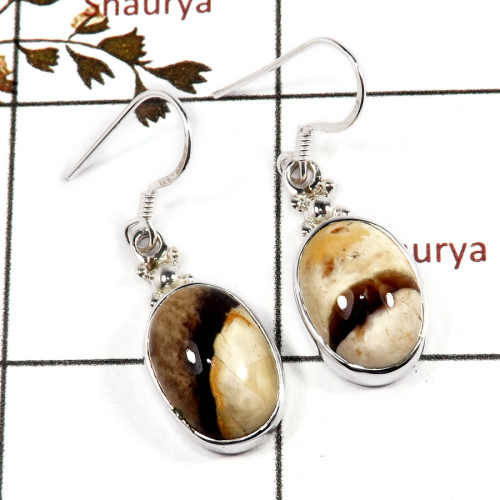 Peanut Wood Cab O - SPE873-Gorgeous Peanut Wood Gemstone Earrings 925 Sterling Silve