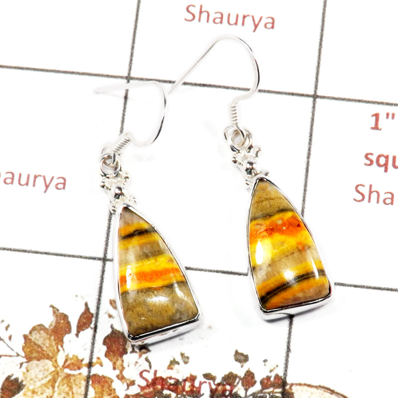 Bumble Bee Cab B - SPE872-Awesome Bumble Bee Gemstone 925 Silver Earrings Made By I