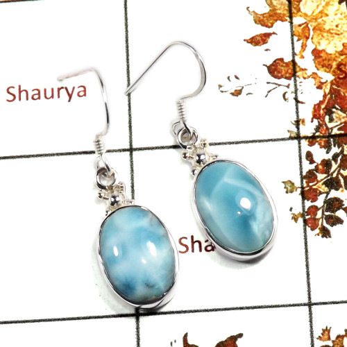 Blue Larimar Cab B - SPE870-Exclusive Blue Larimar Gemstone 925 Silver Earrings Whole
