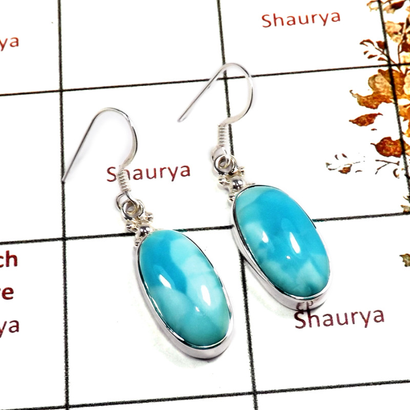 Blue Larimar Cab C - SPE870-Exclusive Blue Larimar Gemstone 925 Silver Earrings Whole