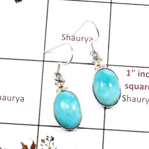 Blue Larimar Cab D - SPE870-Exclusive Blue Larimar Gemstone 925 Silver Earrings Whole