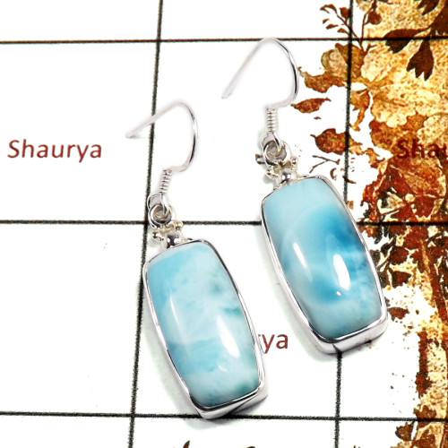 Blue Larimar Cab E - SPE870-Exclusive Blue Larimar Gemstone 925 Silver Earrings Whole