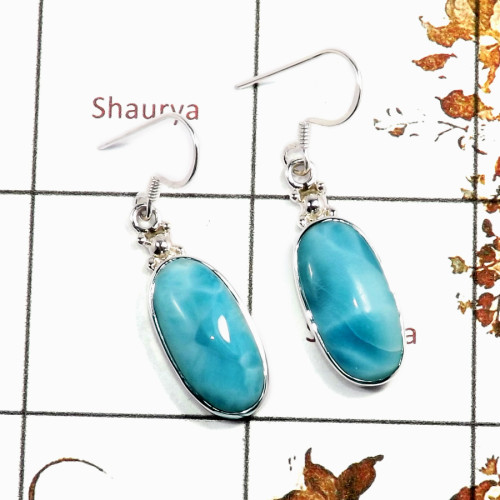 Blue Larimar Cab F - SPE870-Exclusive Blue Larimar Gemstone 925 Silver Earrings Whole