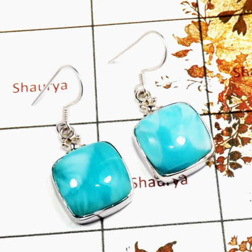 Blue Larimar Cab G - SPE870-Exclusive Blue Larimar Gemstone 925 Silver Earrings Whole