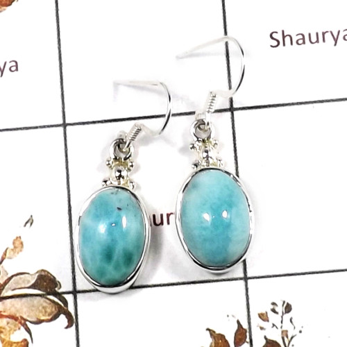 Blue Larimar Cab H - SPE870-Exclusive Blue Larimar Gemstone 925 Silver Earrings Whole