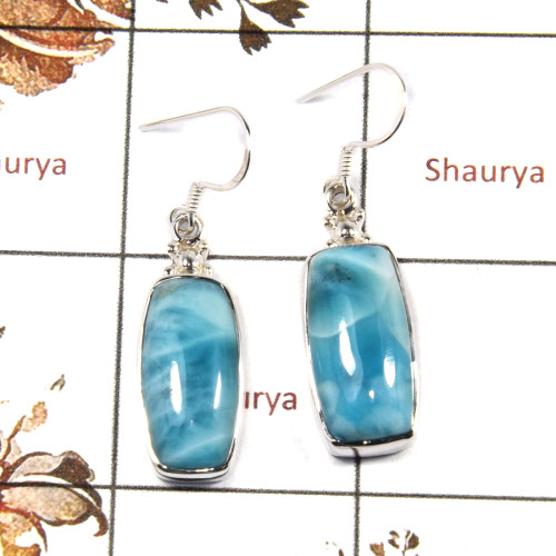 Blue Larimar Cab I - SPE870-Exclusive Blue Larimar Gemstone 925 Silver Earrings Whole