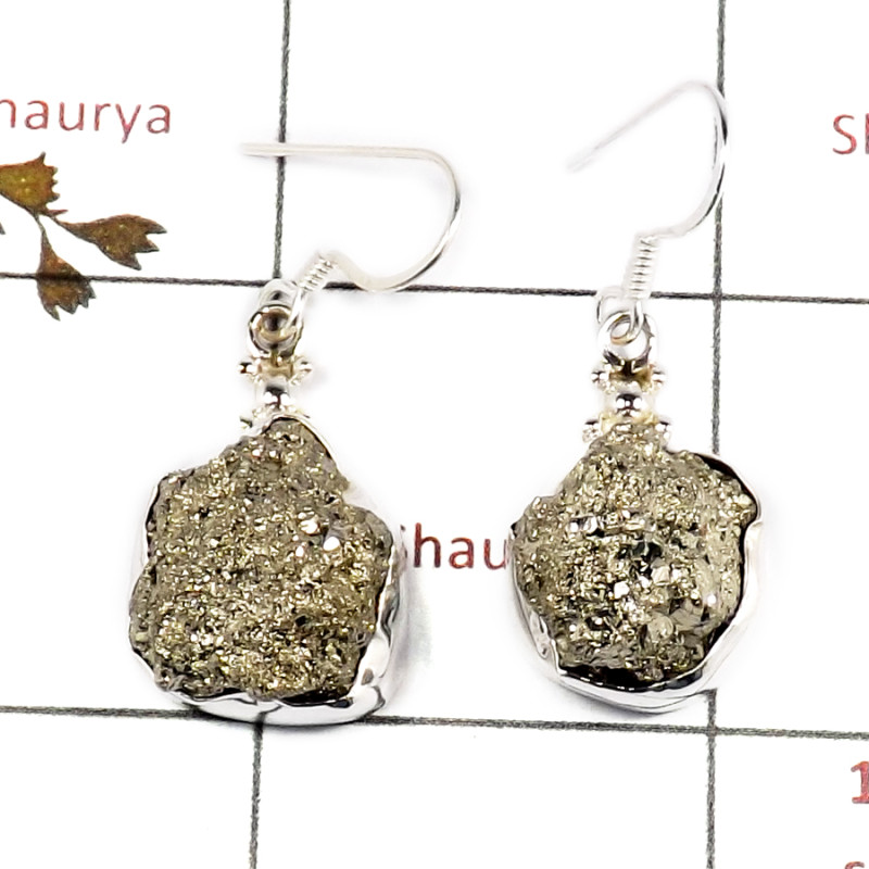 Pyrite Druzy A - SPE867-Sparkling Pyrite Druzy 925 Sterling Silver Earrings Whole
