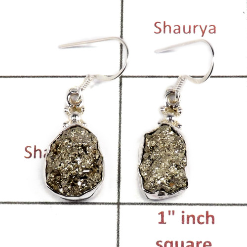 Pyrite Druzy B - SPE867-Sparkling Pyrite Druzy 925 Sterling Silver Earrings Whole