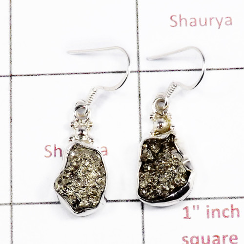 Pyrite Druzy C - SPE867-Sparkling Pyrite Druzy 925 Sterling Silver Earrings Whole