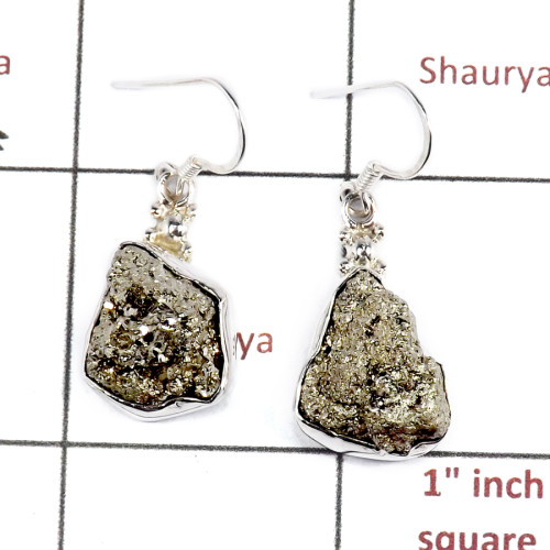 Pyrite Druzy D - SPE867-Sparkling Pyrite Druzy 925 Sterling Silver Earrings Whole