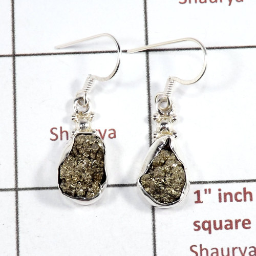 Pyrite Druzy F - SPE867-Sparkling Pyrite Druzy 925 Sterling Silver Earrings Whole