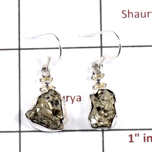 Pyrite Druzy H - SPE867-Sparkling Pyrite Druzy 925 Sterling Silver Earrings Whole