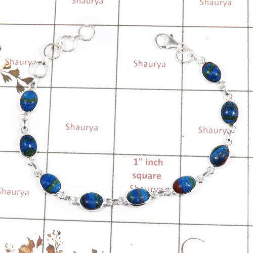 Rainbow Calsilica Cab A - SBB893-Exclusive New Design 925 Silver Bezel Bracelet Cab Gemsto