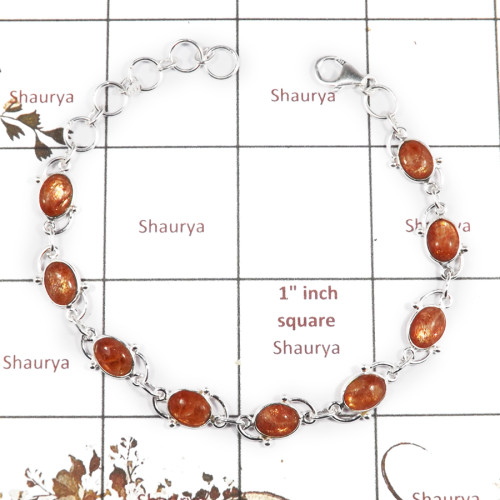 Sunstone Cab C - SBB893-Exclusive New Design 925 Silver Bezel Bracelet Cab Gemsto