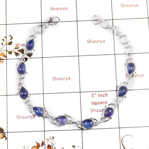 Tanzanite Cab E - SBB893-Exclusive New Design 925 Silver Bezel Bracelet Cab Gemsto
