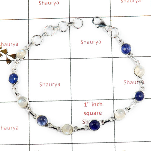 Rainbow Moonstone & Tanzanite Cab F - SBB893-Exclusive New Design 925 Silver Bezel Bracelet Cab Gemsto