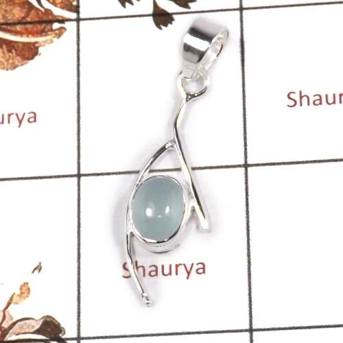 Aquamarine Cab A - SD576-Amazing Party Look Designer Pendant 925 Sterling Silver Ca