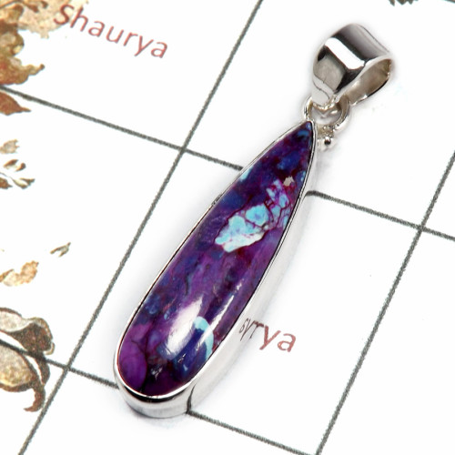 Purple Turquoise Cab N - ISP664-Classic Wholesaler Company Made Plain Setting Pendant 925