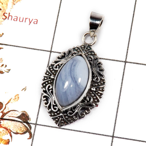 Blue Lace Agate Cab A - CMJ844-Elegant Mix Cab Gemstone Pendant 925 Sterling Silver Whol