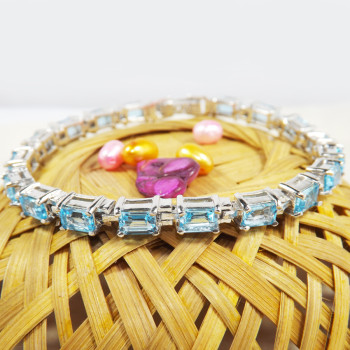 Blue Topaz Cut E - SFJ922-Gorgeous Cab & Cut Gemstone 925 Silver Bracelet Handmade