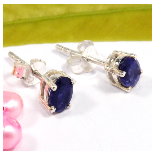 4x6mm Iolite Cut F - SSE847-4x6mm Oval Cut Gemstone Stud Earrings 925 Sterling Silver Wholesale Collection