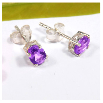 4x6mm Amethyst Cut O - SSE847-4x6mm Oval Cut Gemstone Stud Earrings 925 Sterling Silver Wholesale Collection