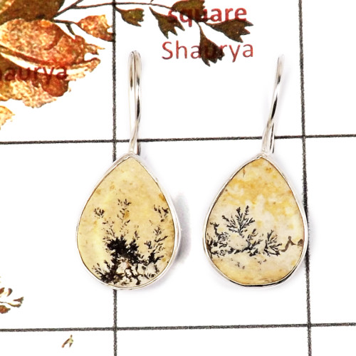 Germany Psilomelane Dendritic B - SPE866-Awesome Germany Psilomelane Dendritic Gemstone Earrings 925 Sterling Silver Wholesale