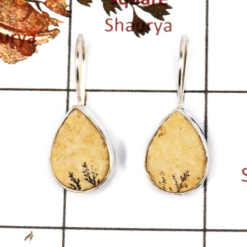 Germany Psilomelane Dendritic C - SPE866-Awesome Germany Psilomelane Dendritic Gemstone Earrings 925 Sterling Silver Wholesale