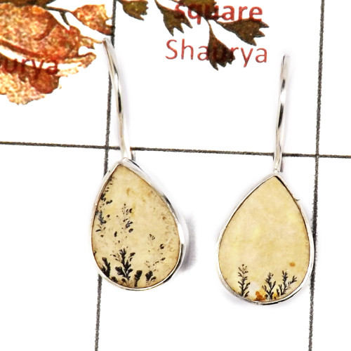 Germany Psilomelane Dendritic D - SPE866-Awesome Germany Psilomelane Dendritic Gemstone Earrings 925 Sterling Silver Wholesale