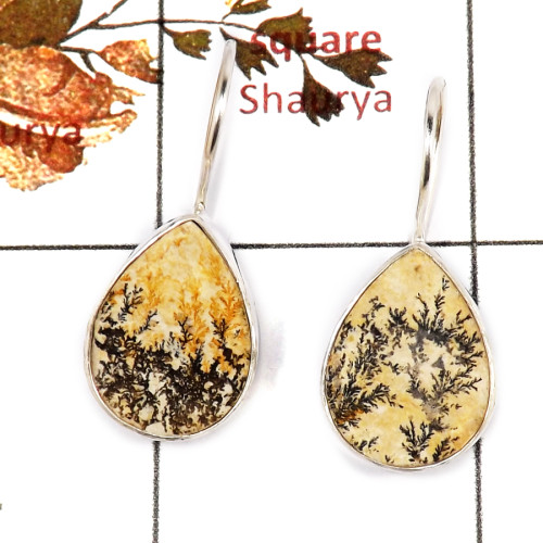 Germany Psilomelane Dendritic E - SPE866-Awesome Germany Psilomelane Dendritic Gemstone Earrings 925 Sterling Silver Wholesale