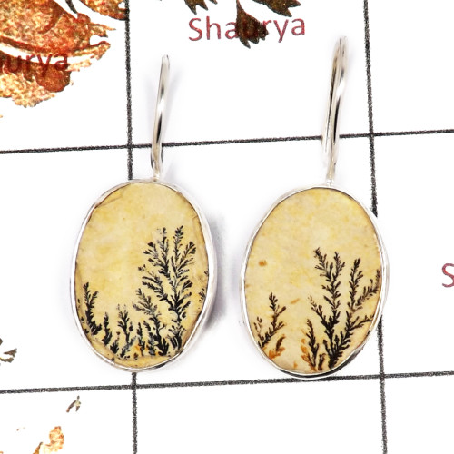Germany Psilomelane Dendritic G - SPE866-Awesome Germany Psilomelane Dendritic Gemstone Earrings 925 Sterling Silver Wholesale