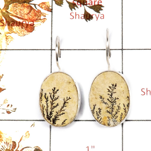 Germany Psilomelane Dendritic H - SPE866-Awesome Germany Psilomelane Dendritic Gemstone Earrings 925 Sterling Silver Wholesale