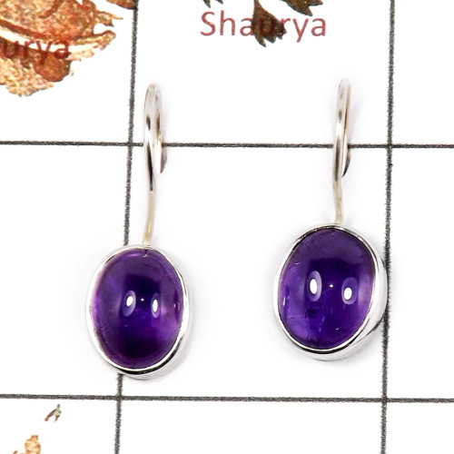 Amethyst Cab E - SPE863-Exclusive Purple Amethyst Cab Gemstone Earrings 925 Sterling Silver Wholesale