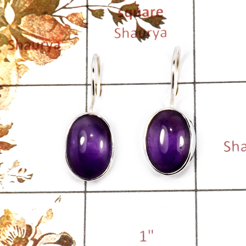 Amethyst Cab F - SPE863-Exclusive Purple Amethyst Cab Gemstone Earrings 925 Sterling Silver Wholesale