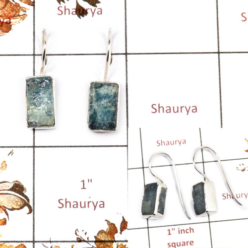 Aquamarine Rough O - SPE861-925 Silver Handmade Aquamarine Rough Earrings Direct Made By Indian Company