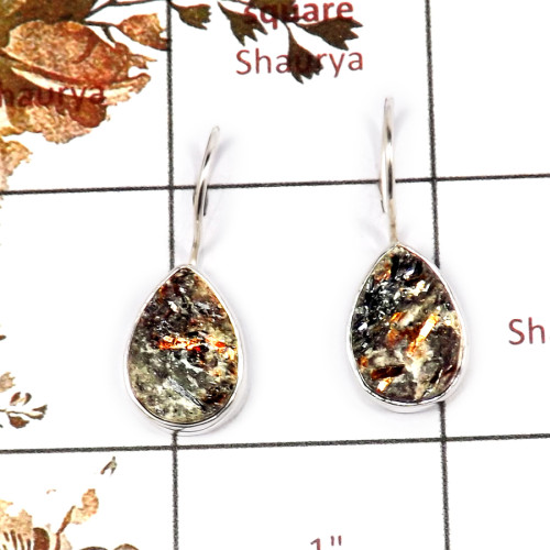 Astrophyllite Rough A - SPE860-Sparkling Astrophyllite Rough 925 Silver Plain Setting Earrings Handmade Collection