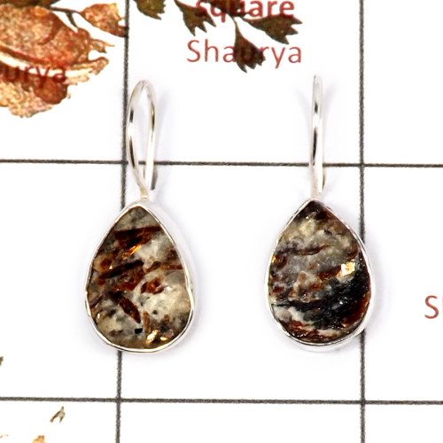 Astrophyllite Rough B - SPE860-Sparkling Astrophyllite Rough 925 Silver Plain Setting Earrings Handmade Collection