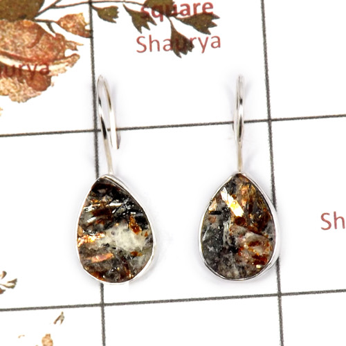 Astrophyllite Rough C - SPE860-Sparkling Astrophyllite Rough 925 Silver Plain Setting Earrings Handmade Collection