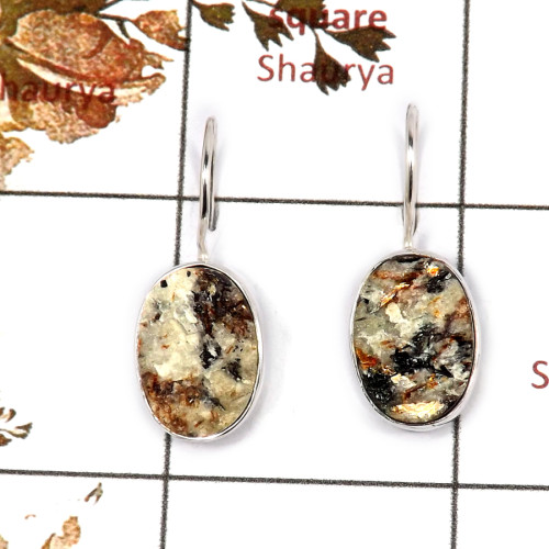 Astrophyllite Rough D - SPE860-Sparkling Astrophyllite Rough 925 Silver Plain Setting Earrings Handmade Collection