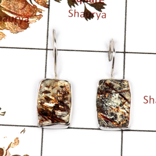 Astrophyllite Rough G - SPE860-Sparkling Astrophyllite Rough 925 Silver Plain Setting Earrings Handmade Collection