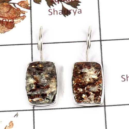 Astrophyllite Rough H - SPE860-Sparkling Astrophyllite Rough 925 Silver Plain Setting Earrings Handmade Collection