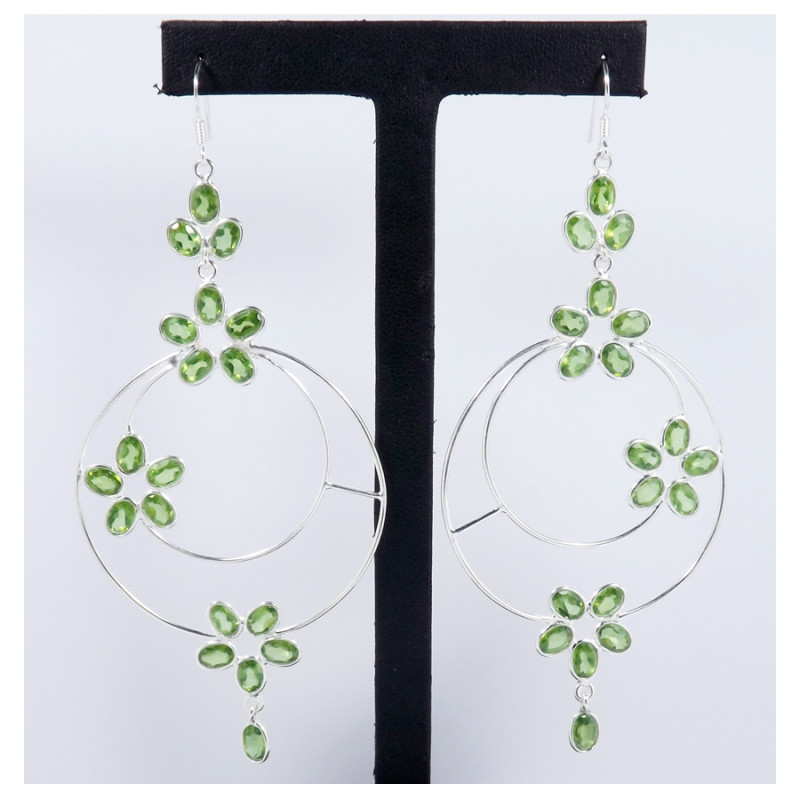 Peridot Cut C - BZE716-Party Wear 925 Sterling Silver Bezel Long Earrings Cut & Cab Gemstone Handmade Collection