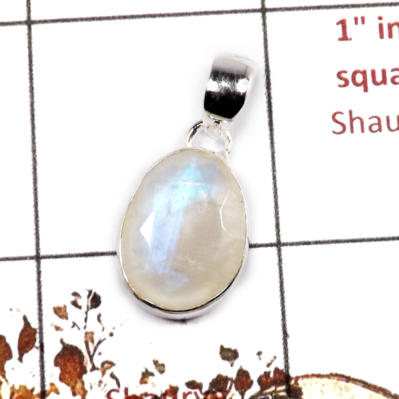 Rainbow Moonstone Cut F - ISP662-Rainbow Moonstone 925 Silver Plain Setting Pendant Handmade Cut Gemstone