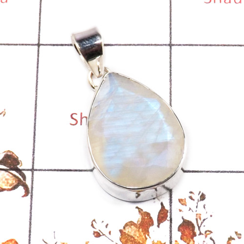Rainbow Moonstone Cut O - ISP662-Rainbow Moonstone 925 Silver Plain Setting Pendant Handmade Cut Gemstone