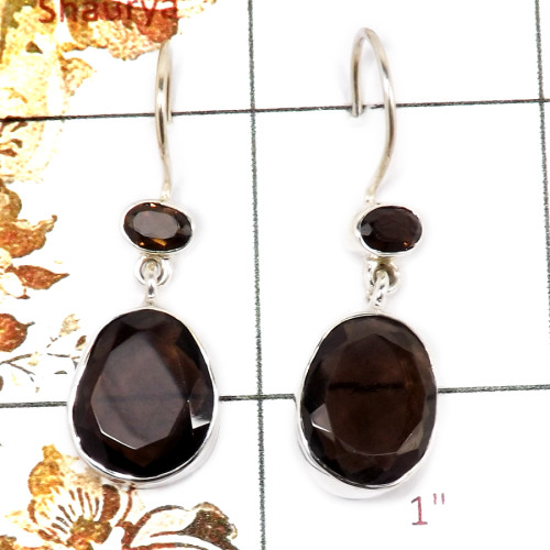 Smokey Cut A - SPE859-Solid 925 Sterling Silver Plain Setting Earrings Faceted Cut Gemstone Handmade Collection