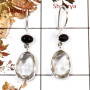 Crystal Cut & Black Onyx Cab D - SPE859-Solid 925 Sterling Silver Plain Setting Earrings Faceted Cut Gemstone Handmade Collectio
