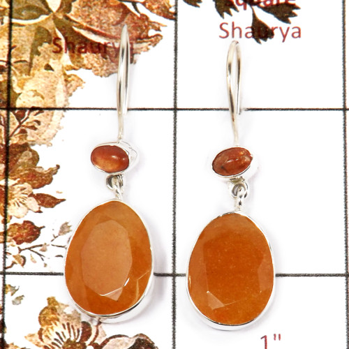 Bio Rutile Cut & Sunstone Cab E - SPE859-Solid 925 Sterling Silver Plain Setting Earrings Faceted Cut Gemstone Handmade Collecti