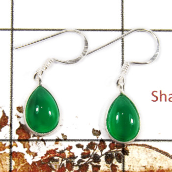 Green Onyx Cab B - BZE714-Classic Light Weight Bezel Earrings 925 Sterling Silver Cab Gemstone Made By Indian Company