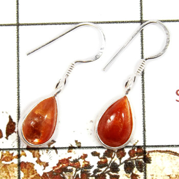 Sunstone Cab C - BZE714-Classic Light Weight Bezel Earrings 925 Sterling Silver Cab Gemstone Made By Indian Company